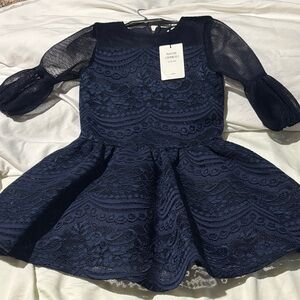 David Charles 6 Elegant Navy Blue Lace Kids Dress designer lined nwt formal